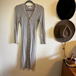 Beyond Yoga dress Gray Ribbed Button-Down Dress